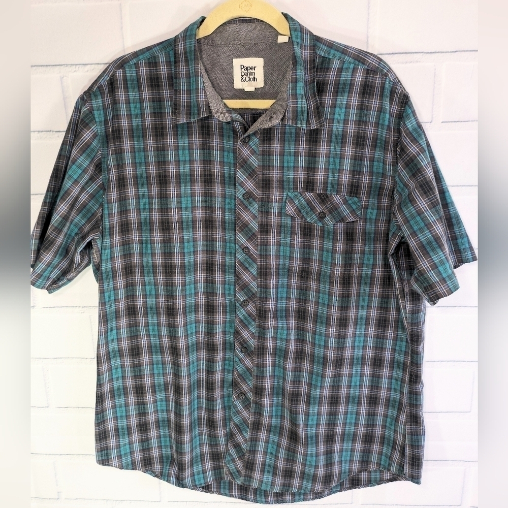 Paper Denim & Cloth Plaid Short Sleeved Button Down Short